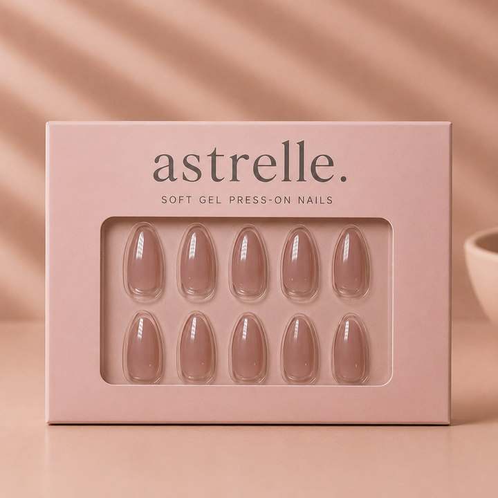 Verona milky pink almond soft gel press-on nails by astrelle