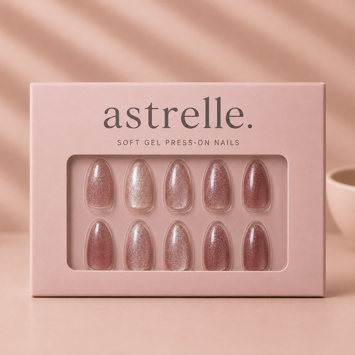 Aura Rose pink cat-eye soft gel press-on nails by astrelle