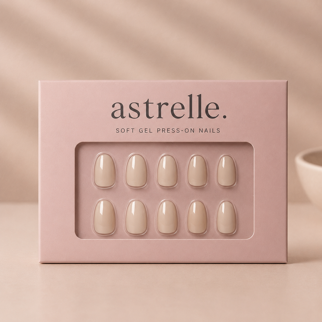 Linen nude soft gel press-on nails by astrelle