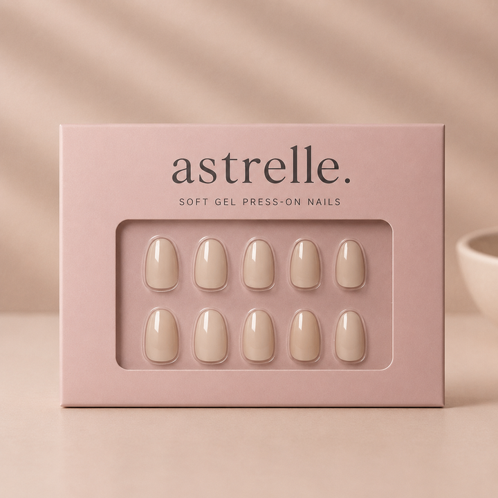 Linen nude soft gel press-on nails by astrelle