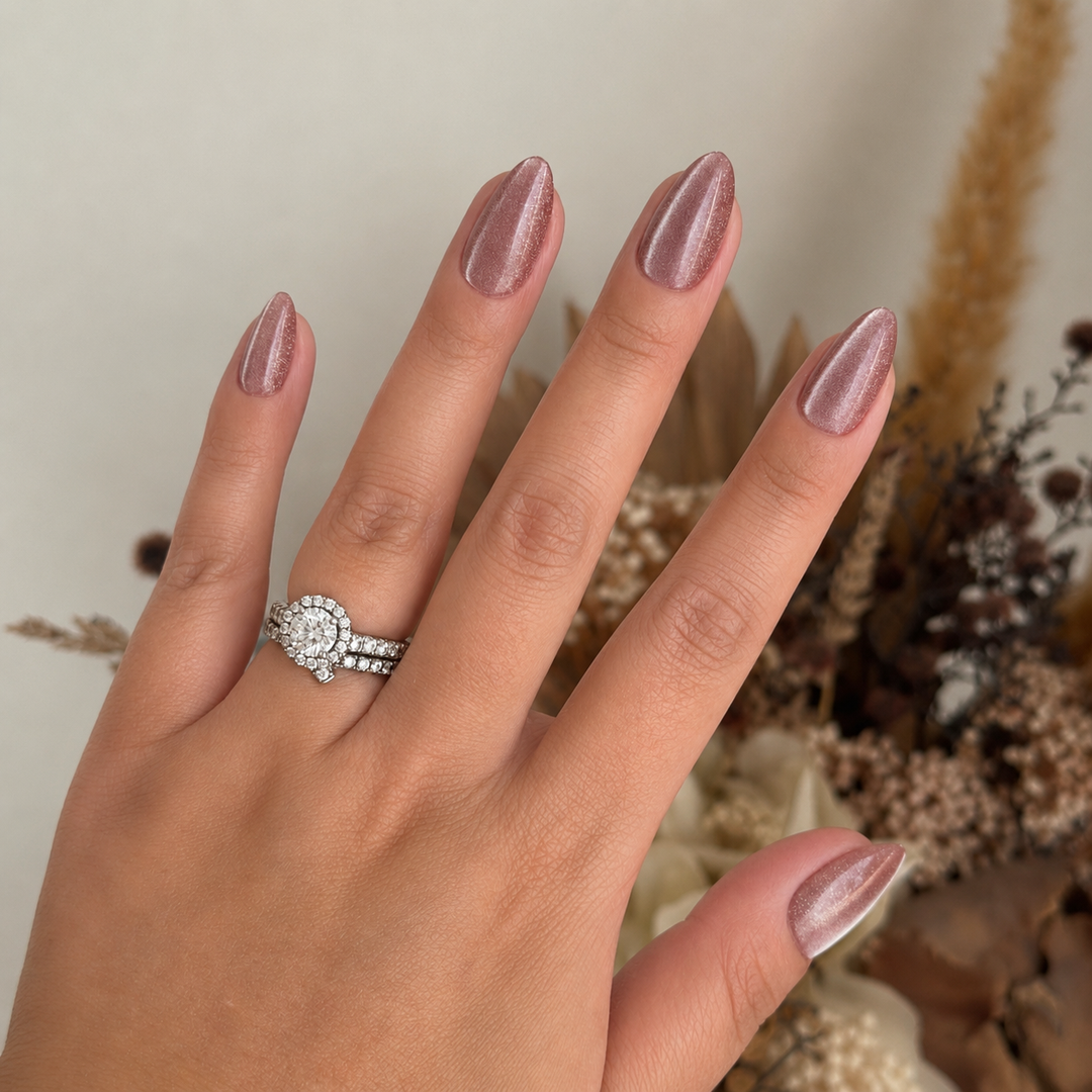 Aura Rose pink cat-eye soft gel press-on nails by astrelle