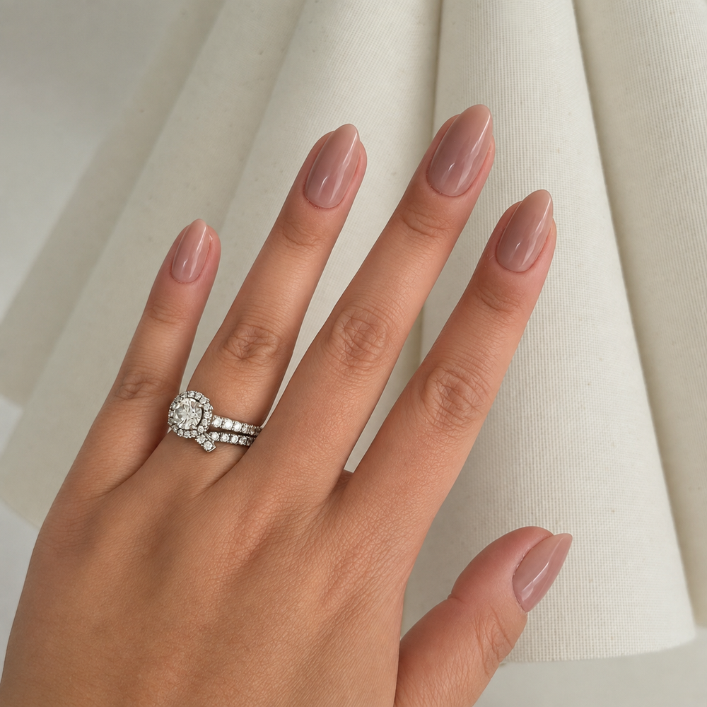 Verona milky pink almond soft gel press-on nails by astrelle