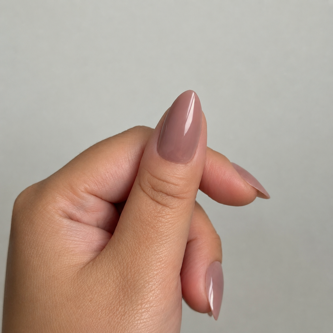 Verona milky pink almond soft gel press-on nails by astrelle